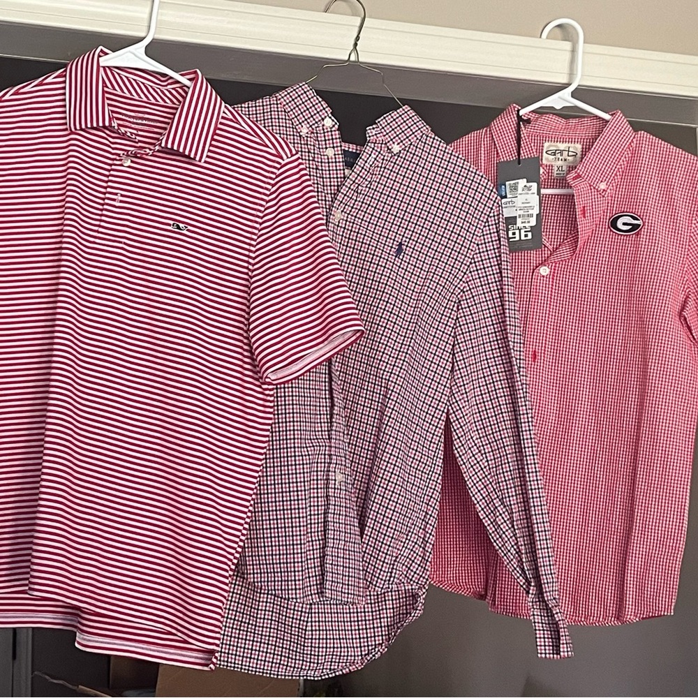 Vineyard Vines & Polo Red and White Striped Kids L-XL/14-16 Shirts & Pull Over